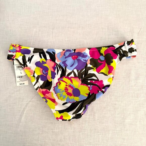 Bar III Floral Bikini Bottom Size Large Paradise Garden Ruched Sides Swim Suite - Picture 4 of 8